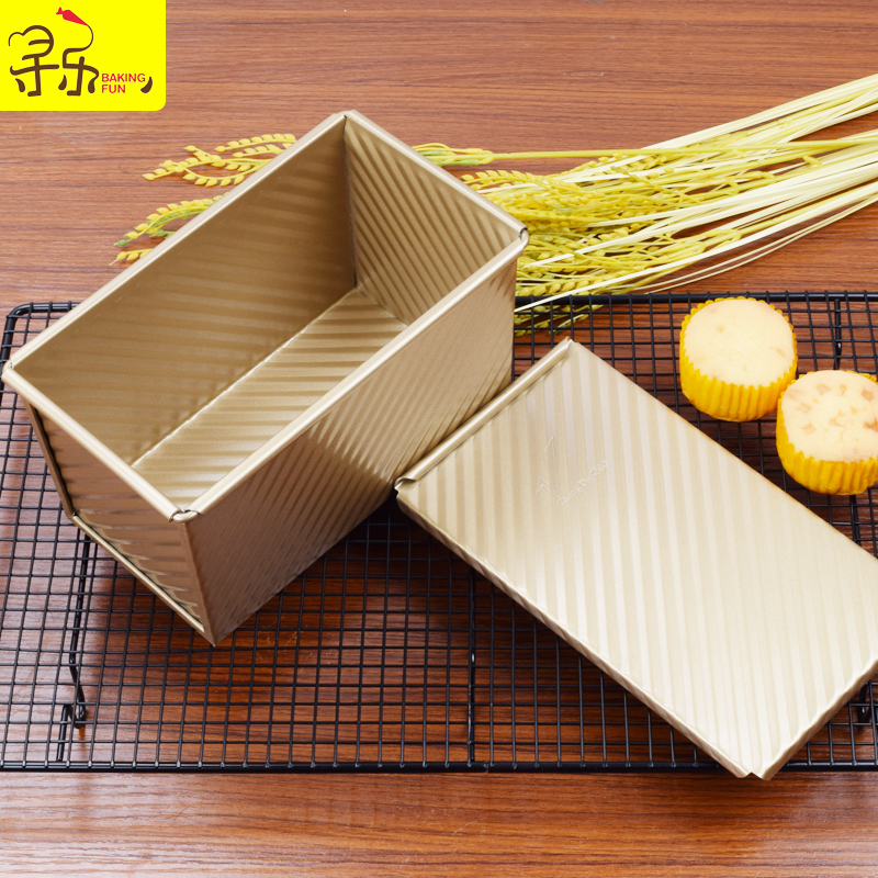 長方形土吐司模具金色波紋土司盒吐司模帶蓋防粘面包模具